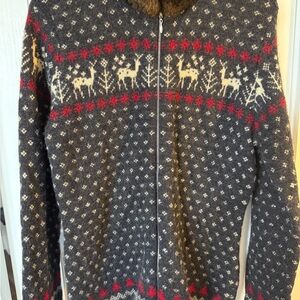 Ralph Lauren Charcoal Sweater with Red and Cream Design